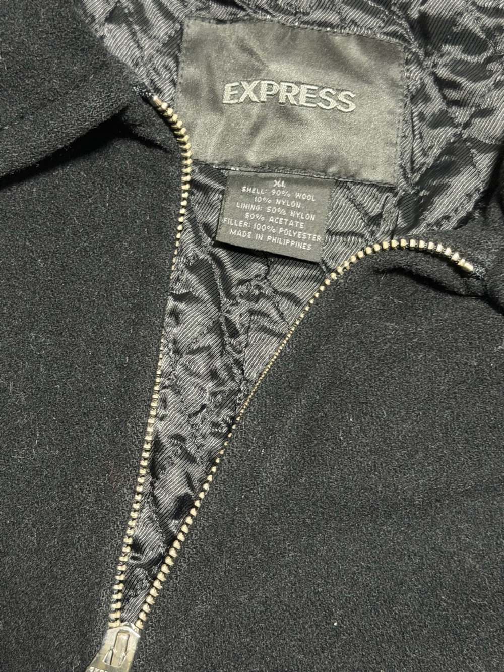 Express Men's Black Wool Blend Full Zip Jacket Coat Size XL - Picture 3 of 4